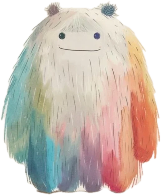 Arty, un monstruo peludo pintado con acuarelas de todos los colores
