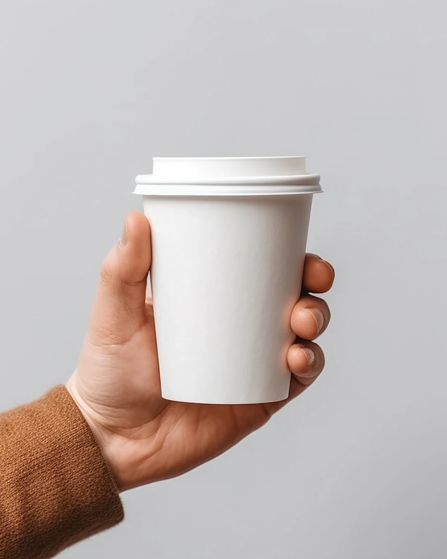 Mano sosteniendo un vaso de café para llevar